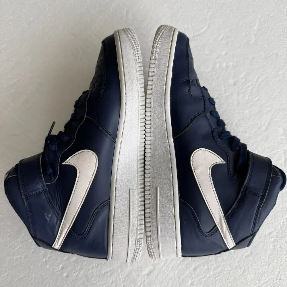 Size 9.5 - Nike Air Force 1 Mid Navy Blue White Men's Sneakers Shoes 315123-407 - Picture 6 of 9